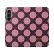 Samsung Galaxy S23 Plus Vegan Leather Wallet Case – Pink Plum Polka Dot Design - VYIR