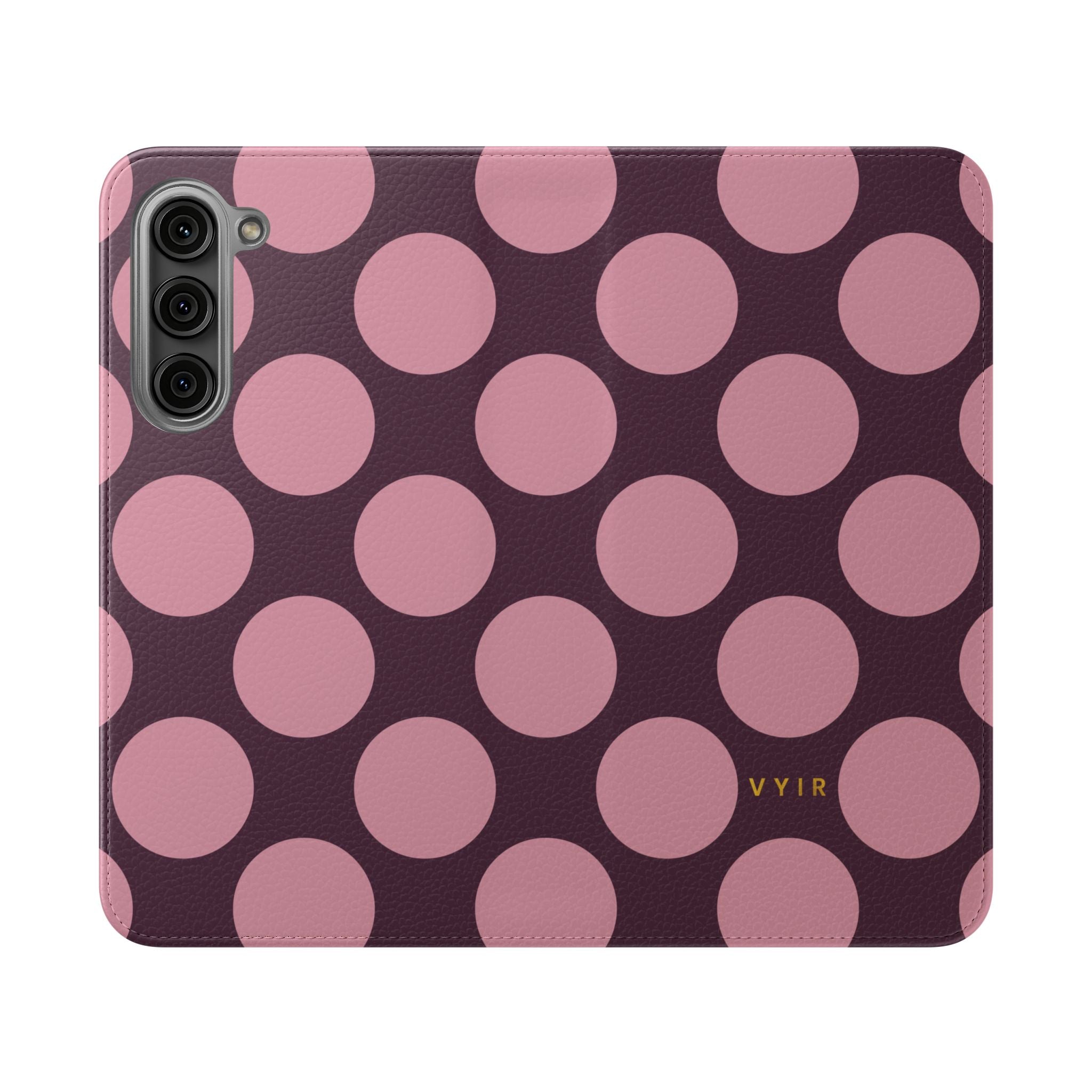 Samsung Galaxy S23 Plus Vegan Leather Wallet Case – Pink Plum Polka Dot Design - VYIR