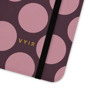 Samsung Galaxy S22 Vegan Leather Wallet Case – Pink Plum Polka Dot Design - VYIR