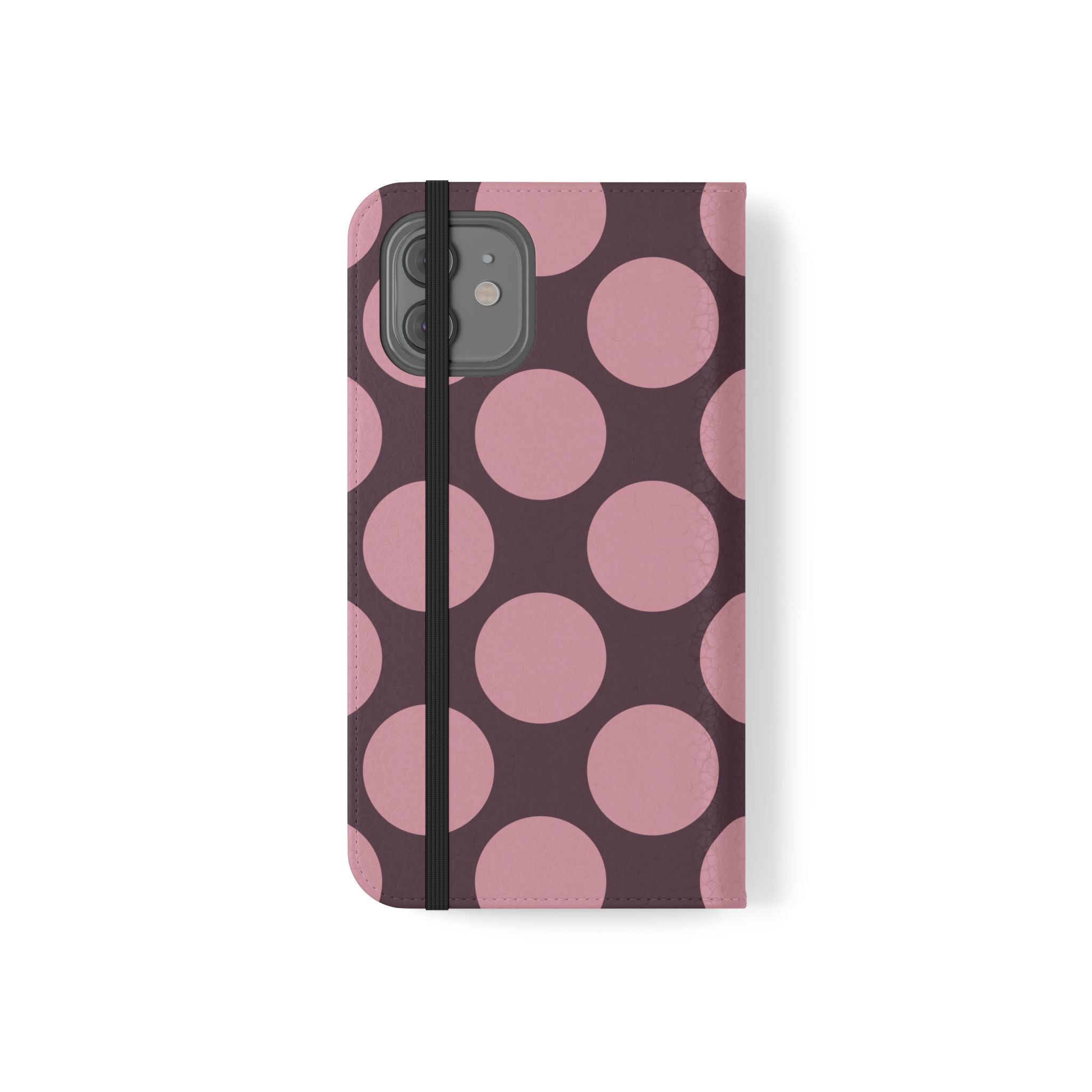 iPhone 12 Vegan Leather Wallet Case – Pink Plum Polka Dot Design - VYIR