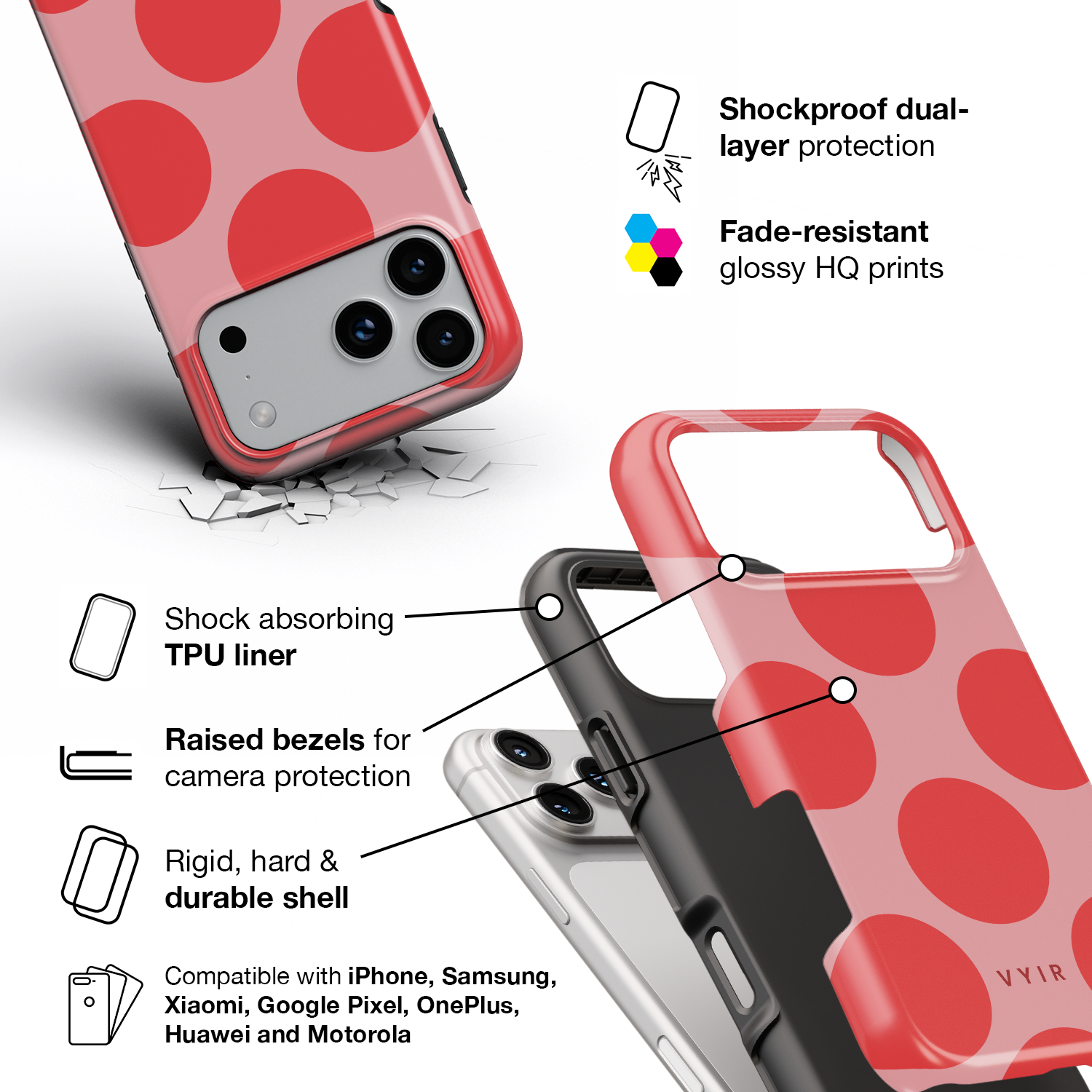Big Polka Dots, Cherry Blush - Shockproof iPhone Case