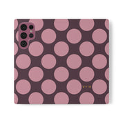 Samsung Galaxy S22 Ultra Vegan Leather Wallet Case – Pink Plum Polka Dot Design - VYIR