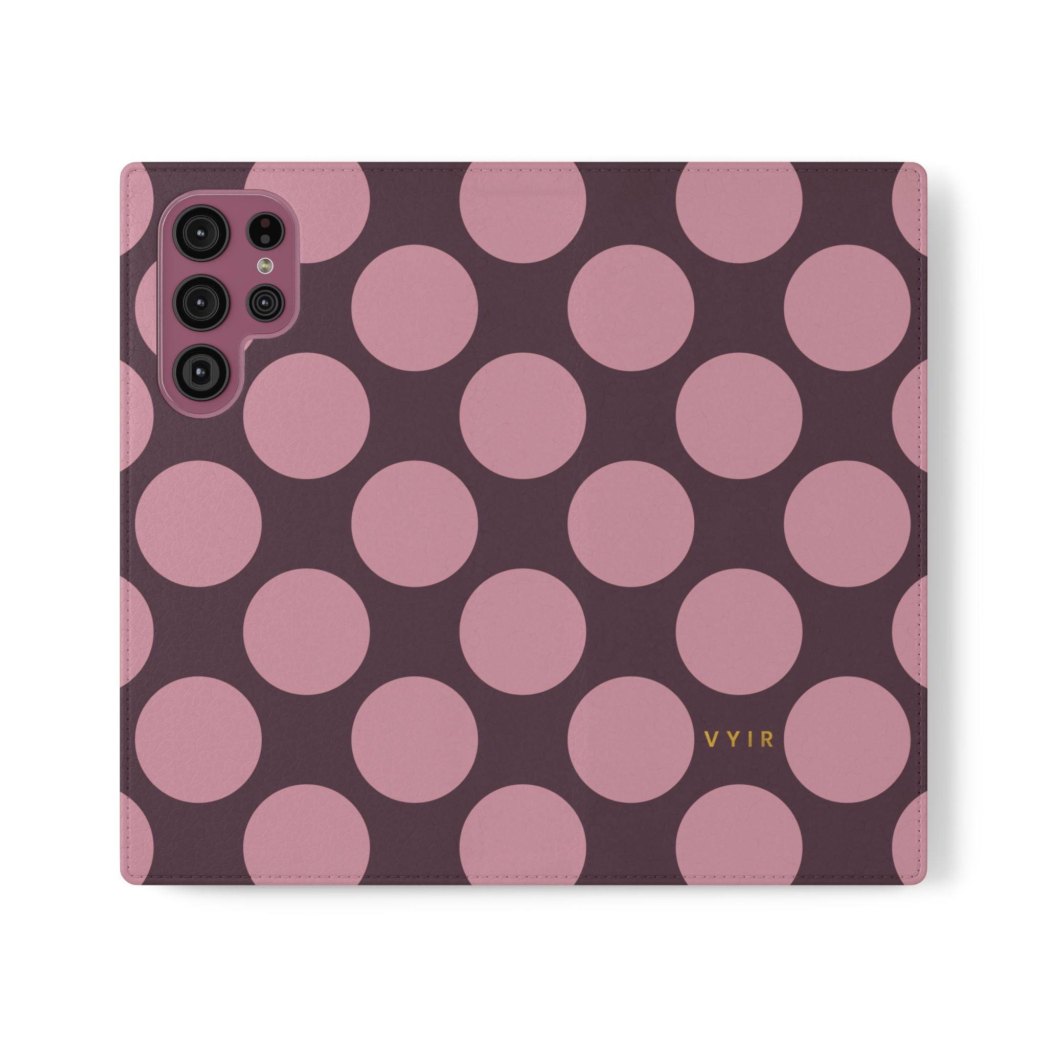 Samsung Galaxy S22 Ultra Vegan Leather Wallet Case – Pink Plum Polka Dot Design - VYIR