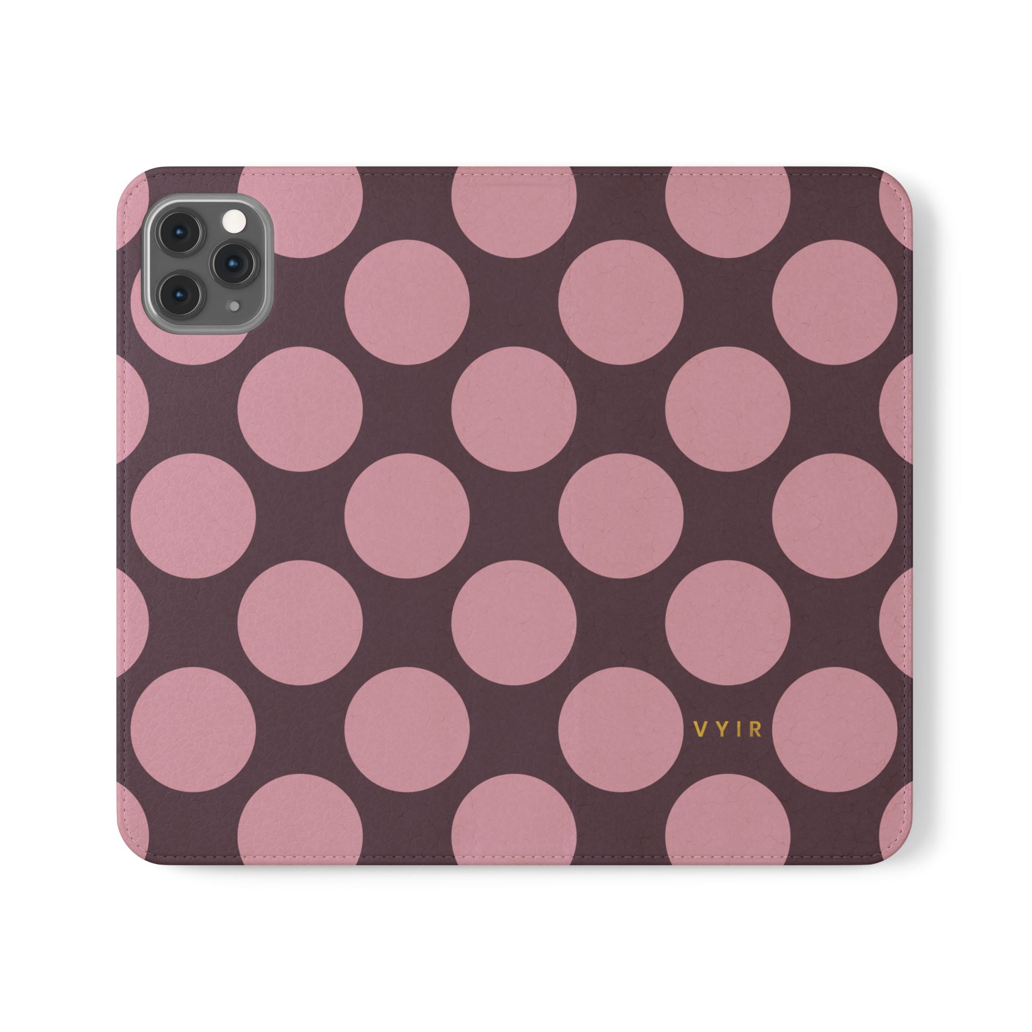 iPhone 11 Pro Max Vegan Leather Wallet Case – Pink Plum Polka Dot Design - VYIR