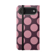 iPhone 17 Air Vegan Leather Wallet Case – Pink Plum Polka Dot Design - VYIR