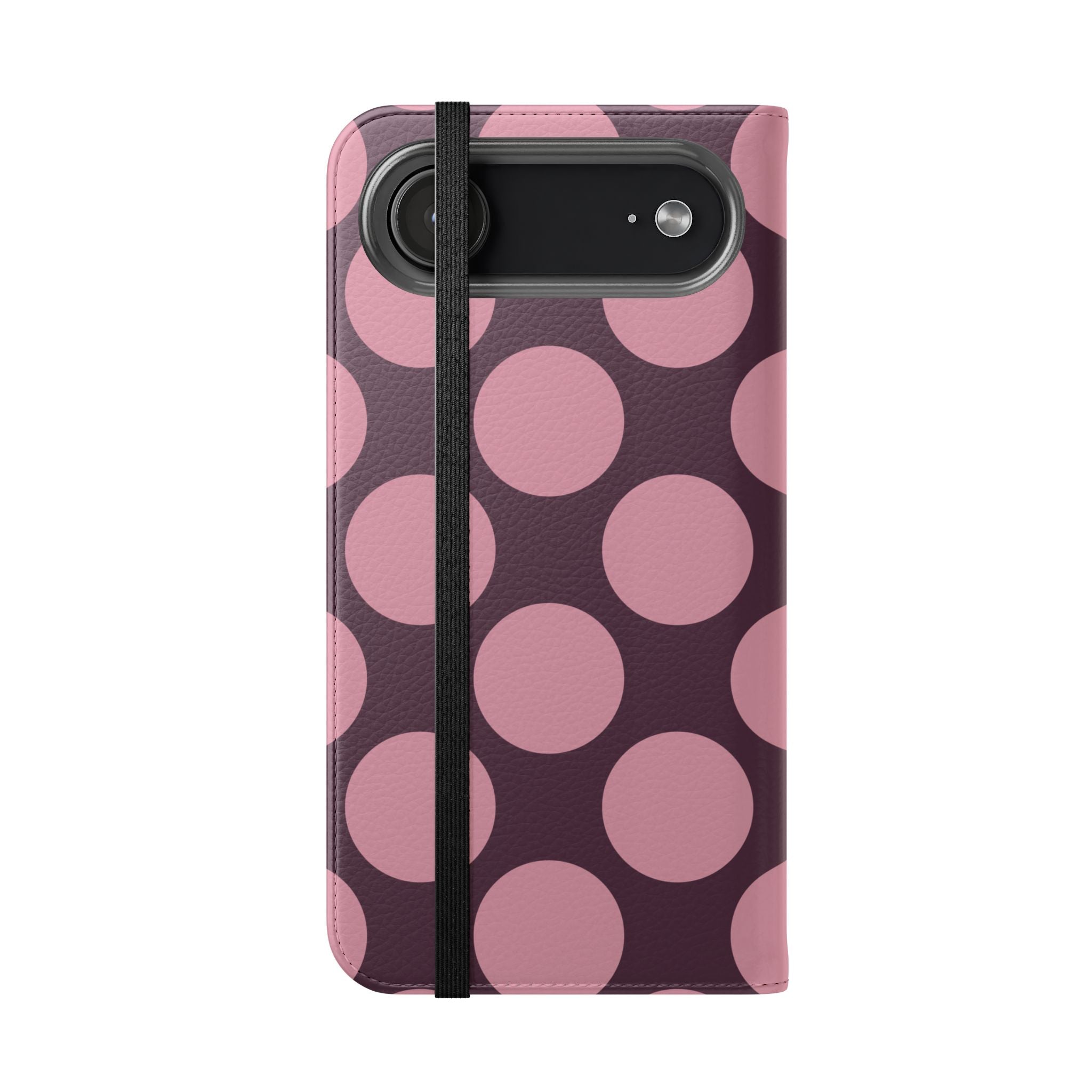 iPhone 17 Air Vegan Leather Wallet Case – Pink Plum Polka Dot Design - VYIR