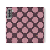 Samsung Galaxy S21 Plus Vegan Leather Wallet Case – Pink Plum Polka Dot Design - VYIR
