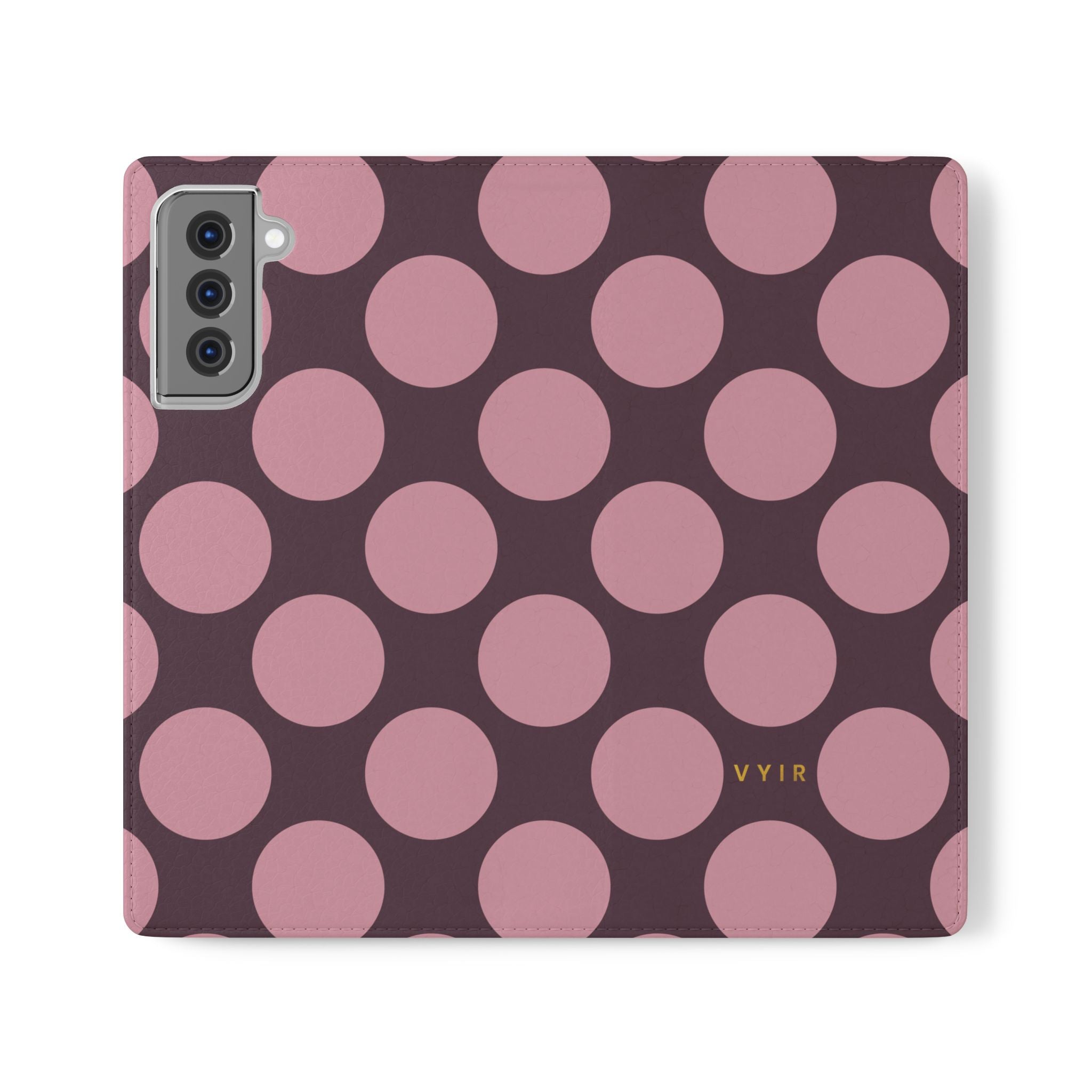 Samsung Galaxy S21 Plus Vegan Leather Wallet Case – Pink Plum Polka Dot Design - VYIR