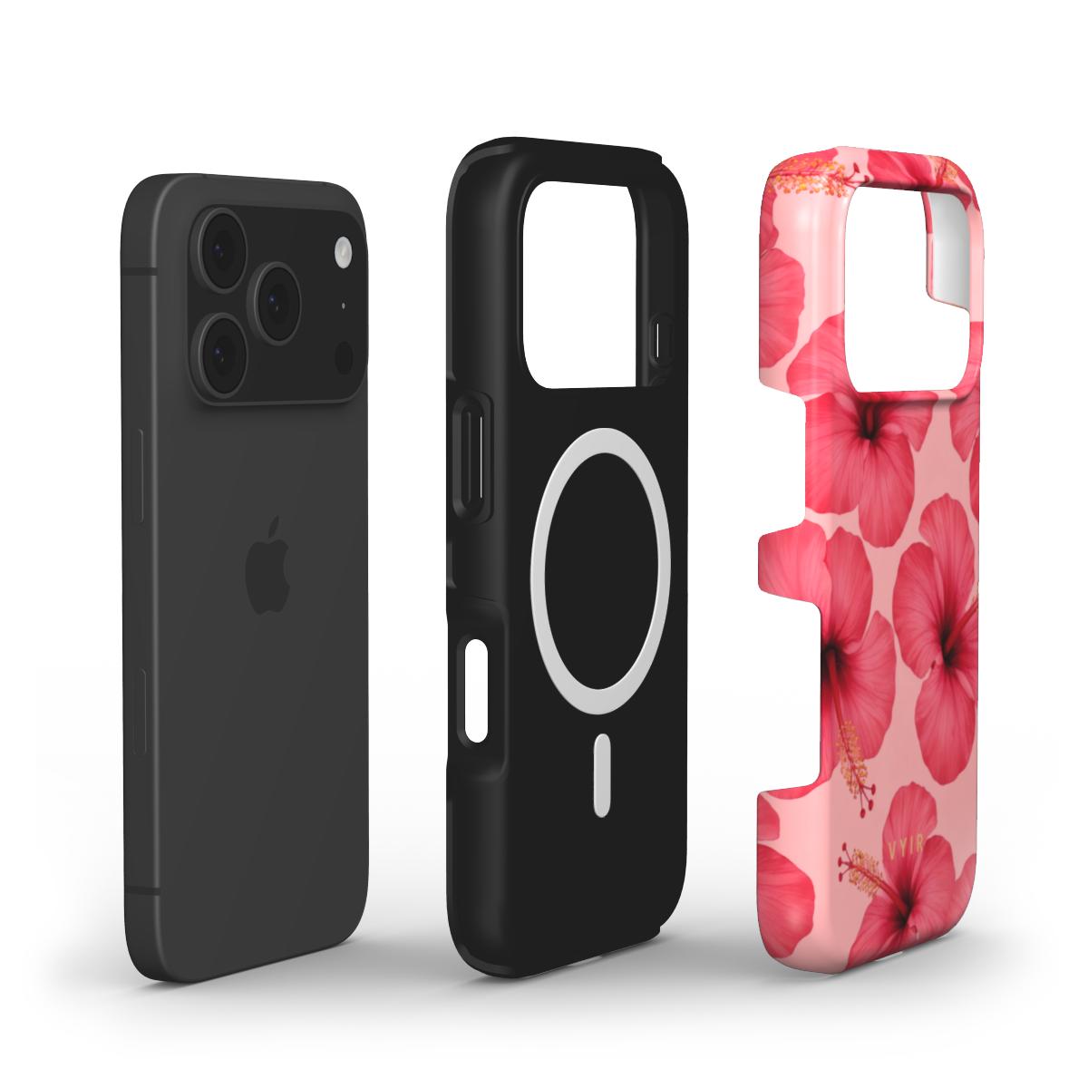 Pink Hibiscus Glow - Shockproof MagSafe iPhone Case