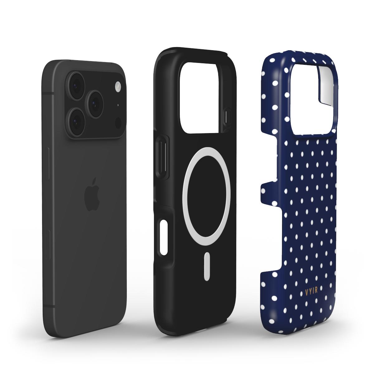 Tiny Polka Dots, Navy Blue - Shockproof MagSafe iPhone Case
