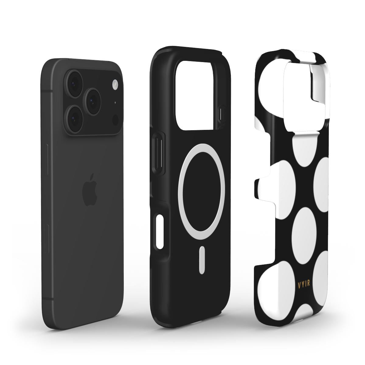 Large Polka Dots, Black Sparkle - Shockproof MagSafe iPhone Case