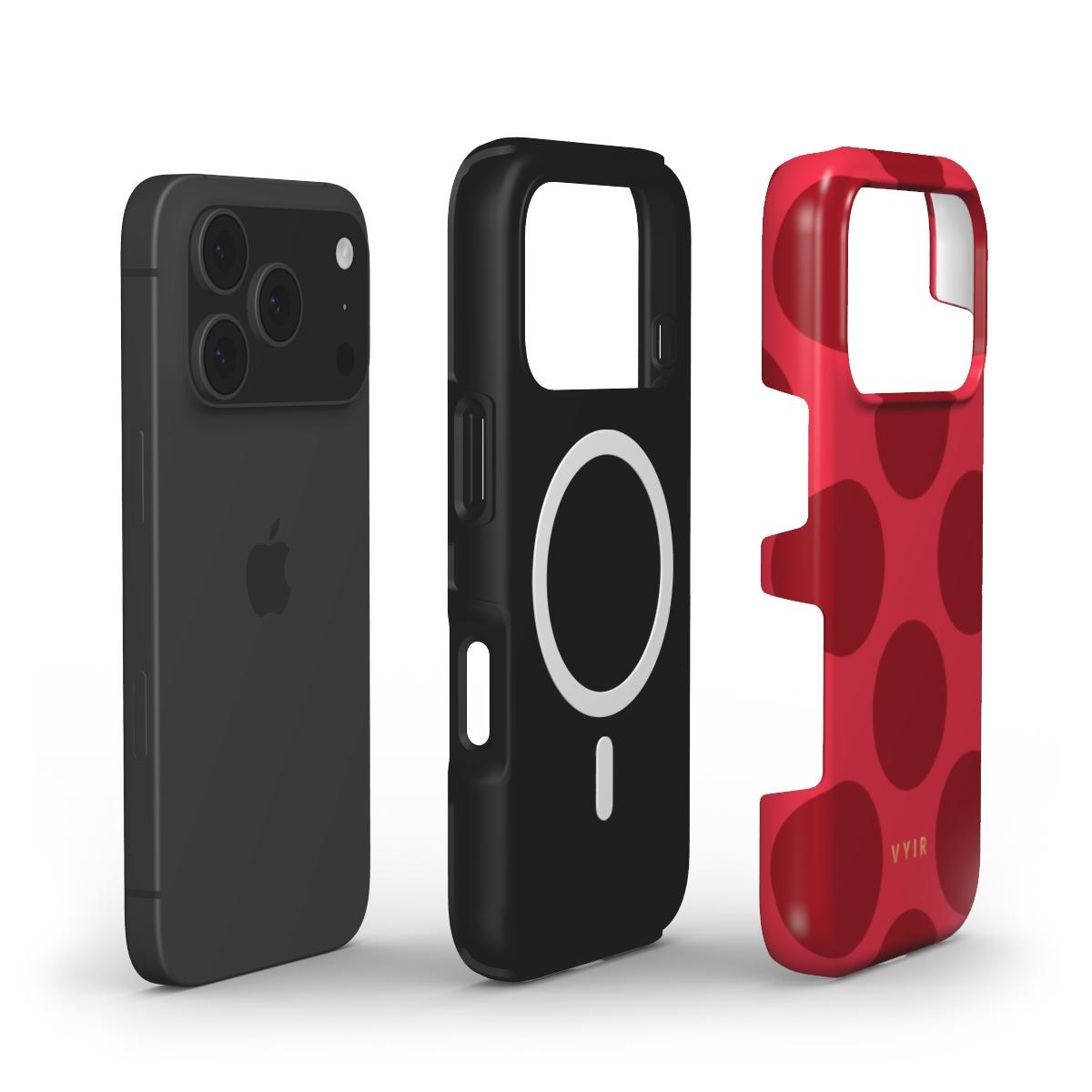 Large Polka Dots, Crimson Red - Shockproof MagSafe iPhone Case