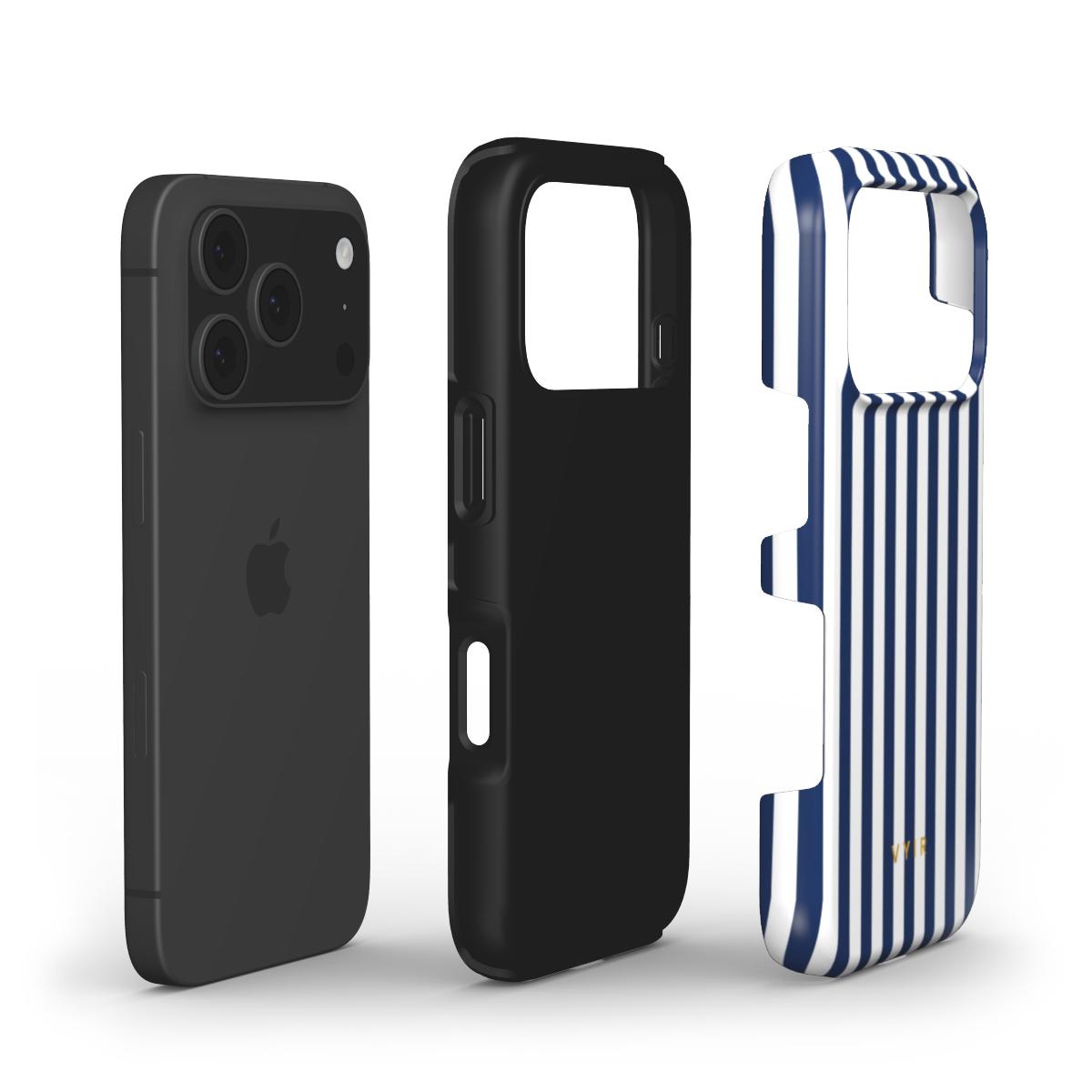 Vertical Stripes, Old Money Blue - Shockproof Phone Case