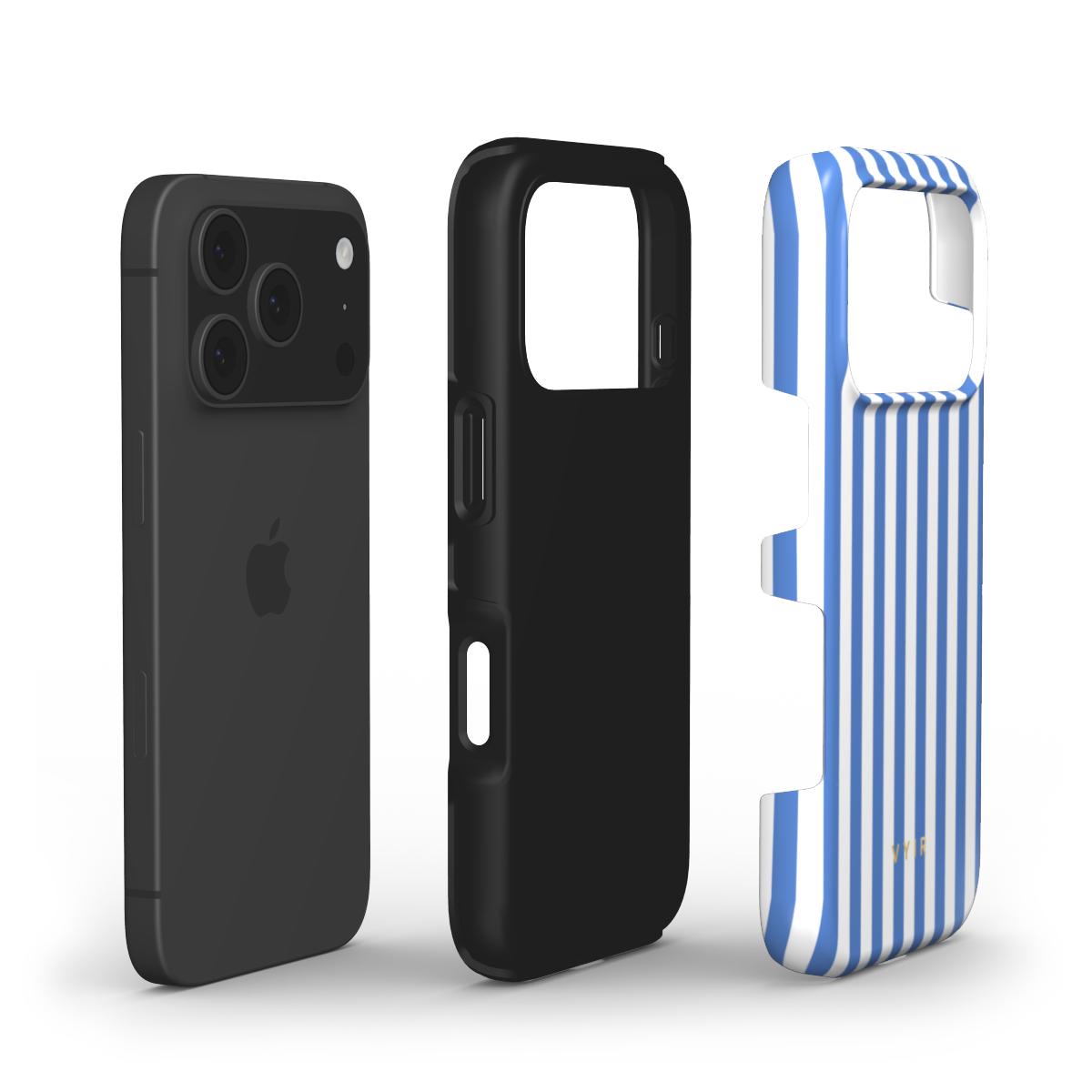 Vertical Stripes, Parisian Blue - Shockproof Phone Case