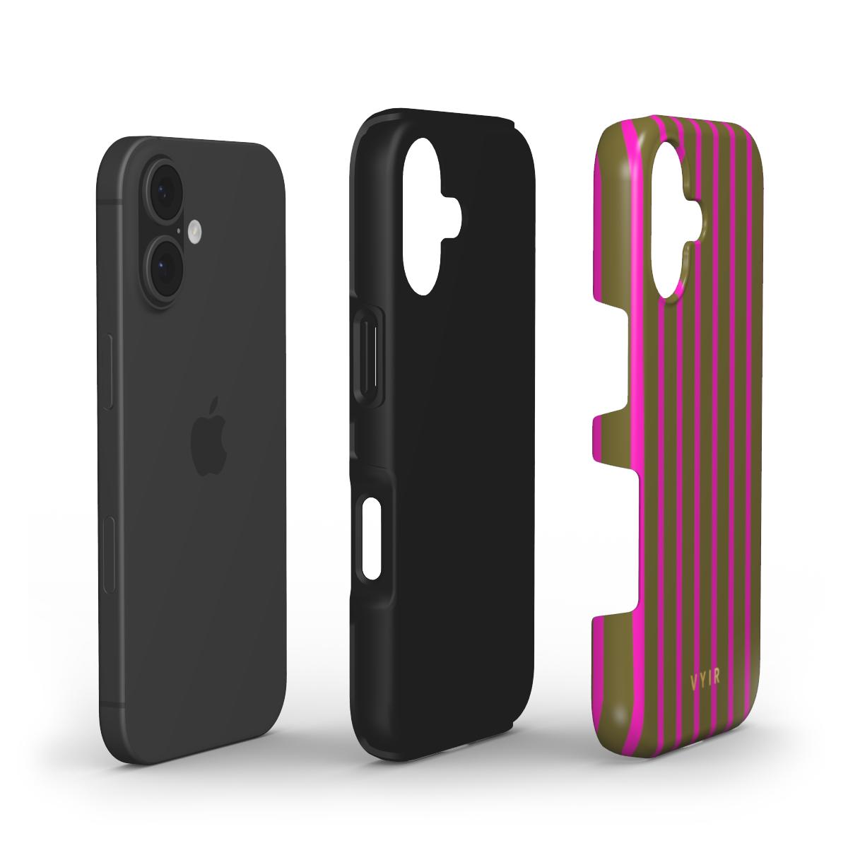 Vertical Stripes, Urban Olive - Shockproof Phone Case