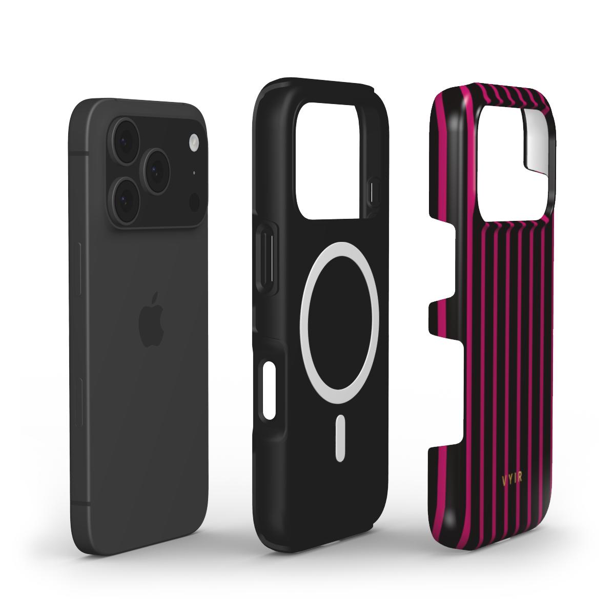 Vertical Stripes, Wine Red - Shockproof MagSafe iPhone Case