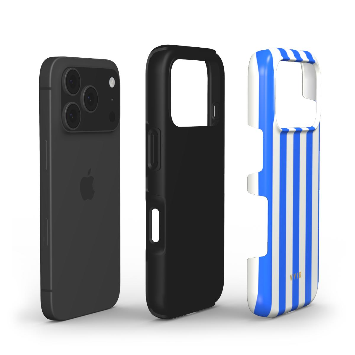 Vertical Stripes, Riviera Blue - Shockproof Phone Case