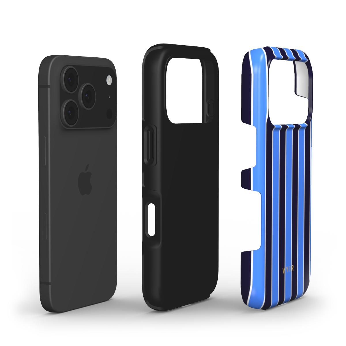 Vertical Stripes, Rivoli Blue - Shockproof Phone Case