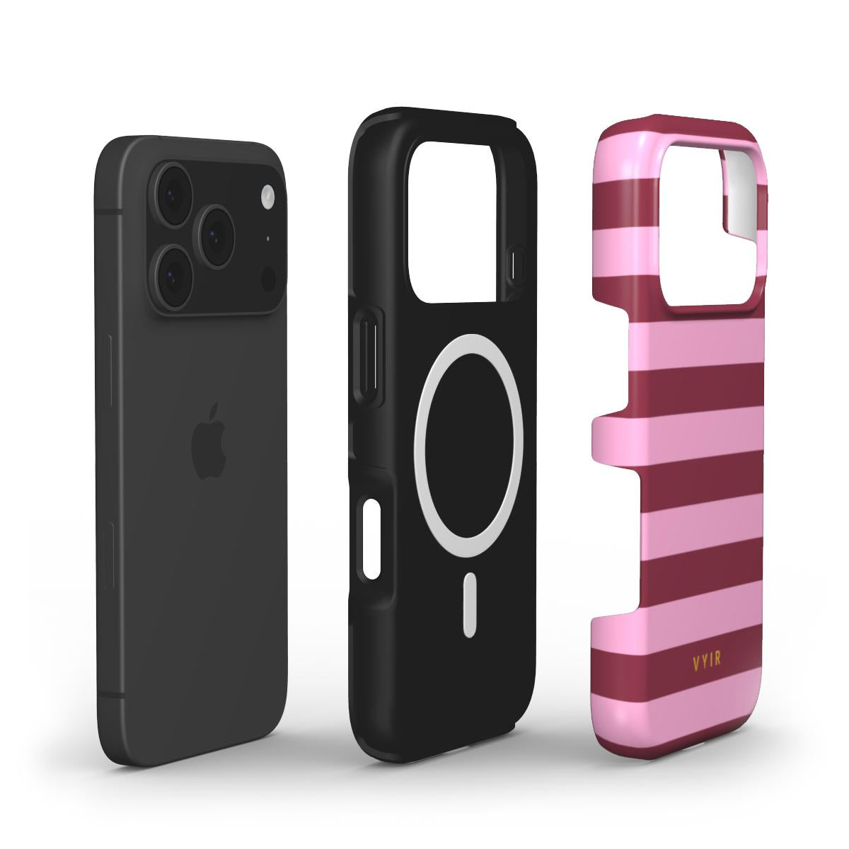 Horizontal Stripes, Candy Pink - Shockproof MagSafe iPhone Case