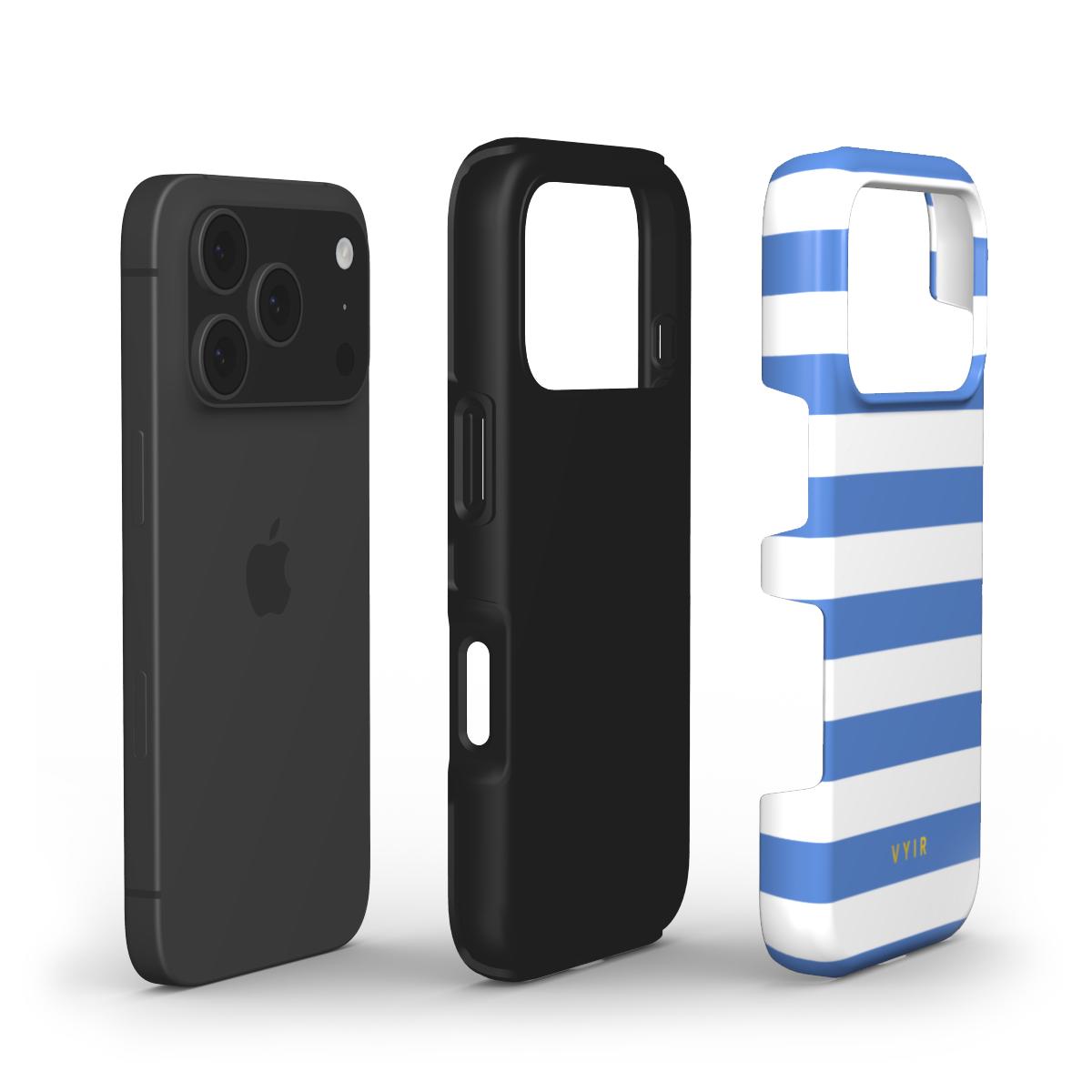 Horizontal Stripes, Parisian Blue - Shockproof Phone Case