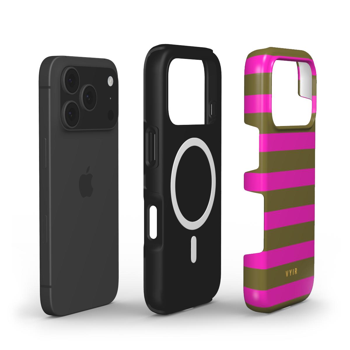 Horizontal Stripes, Urban Olive - Shockproof MagSafe iPhone Case