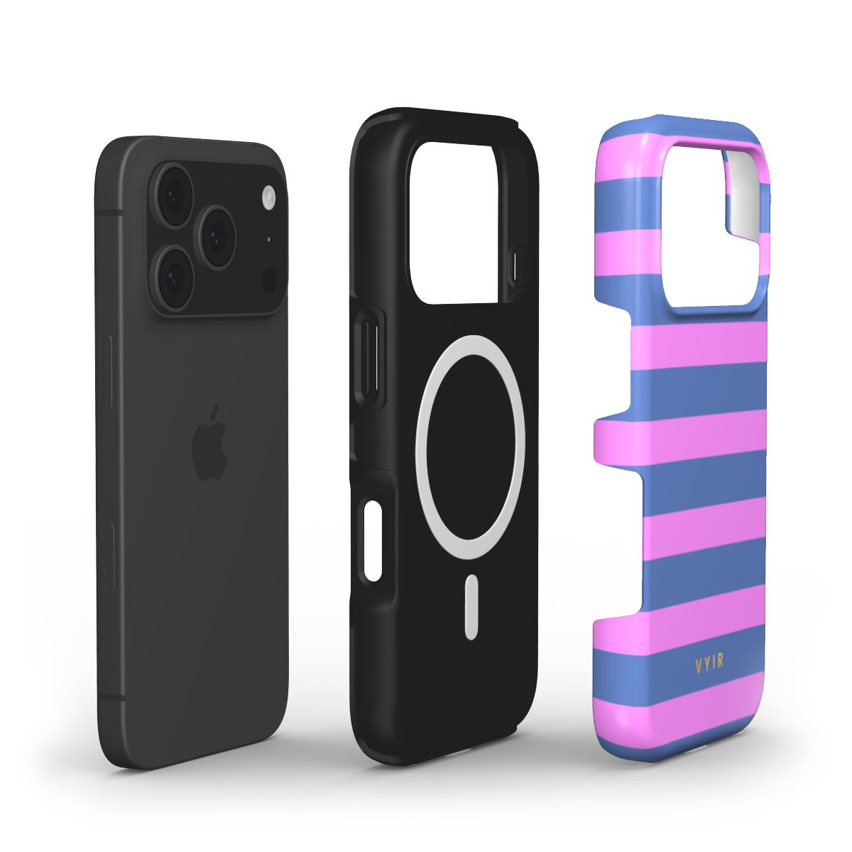Horizontal Stripes, Periwinkle Dream - Shockproof MagSafe iPhone Case