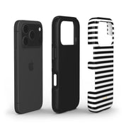 Horizontal Stripes, Pinstripe Black and White - Shockproof Phone Case