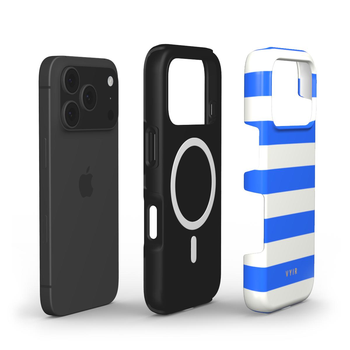 Horizontal Stripes, Riviera Blue - Shockproof MagSafe iPhone Case