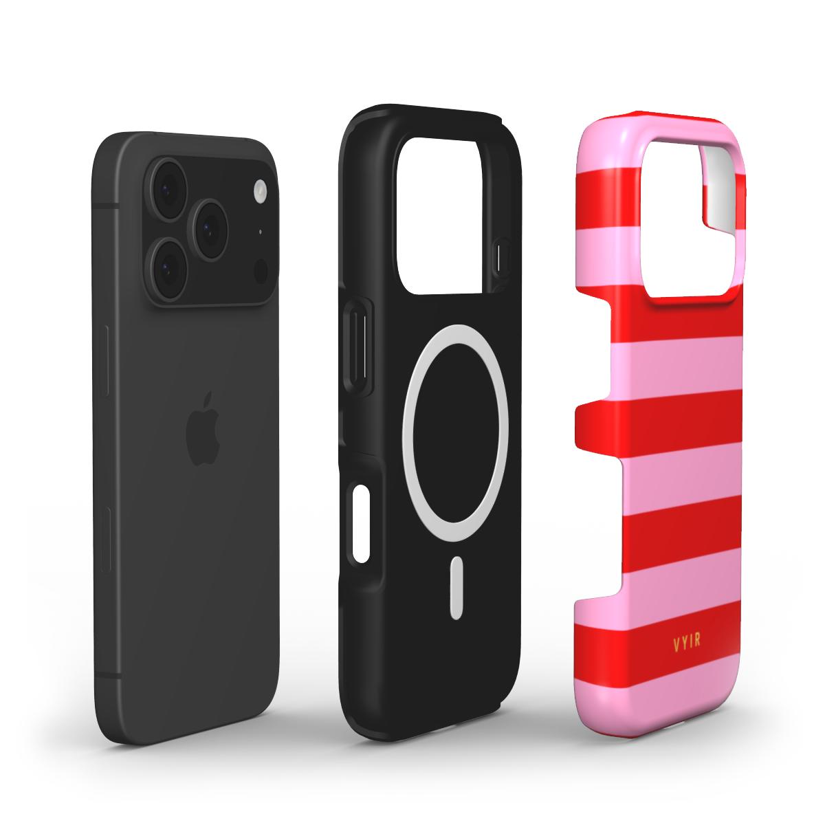 Horizontal Stripes, Red Blush - Shockproof MagSafe iPhone Case