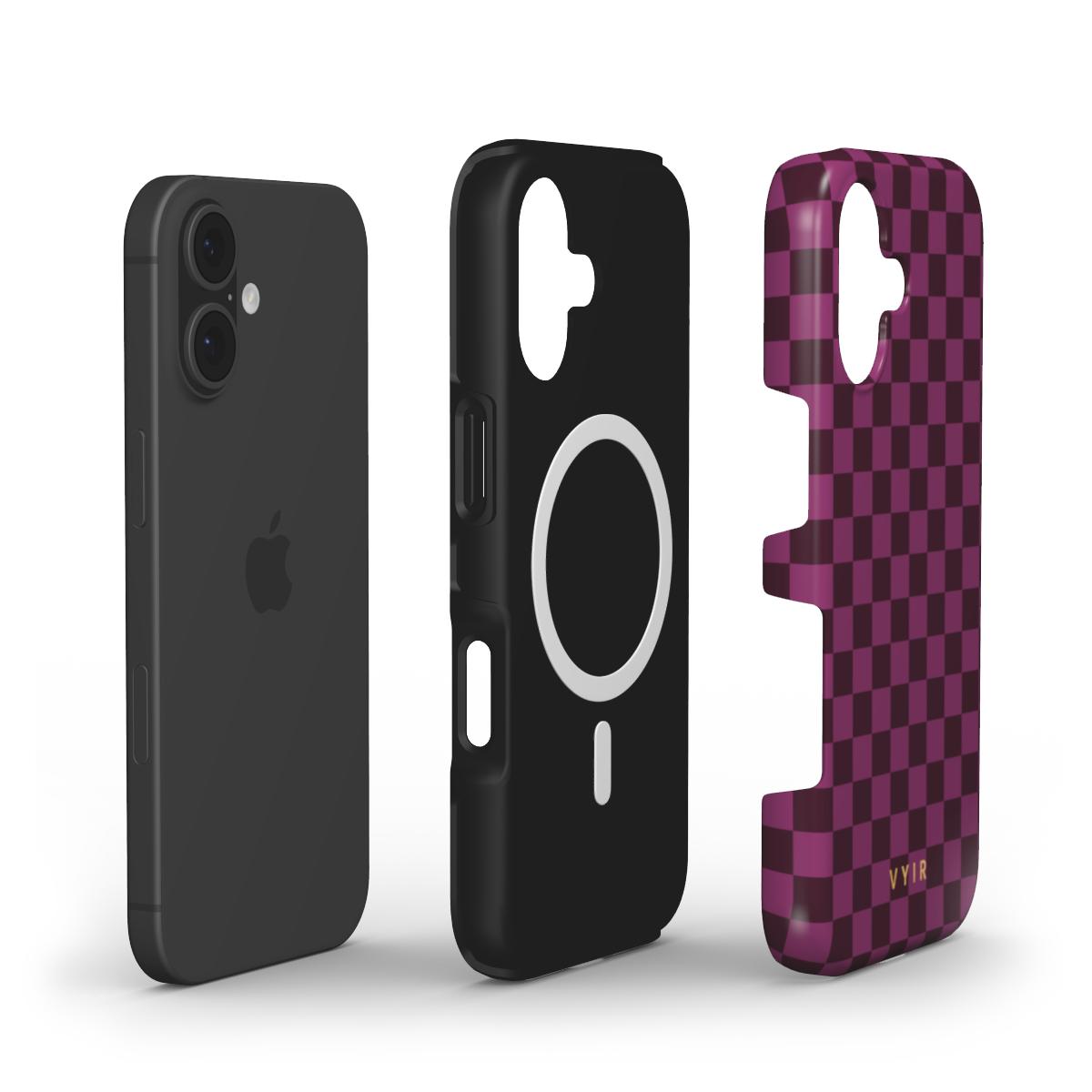 Tiny Checker, Burgundy - Shockproof MagSafe iPhone Case