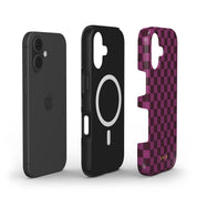 Tiny Checker, Burgundy - Shockproof MagSafe iPhone Case