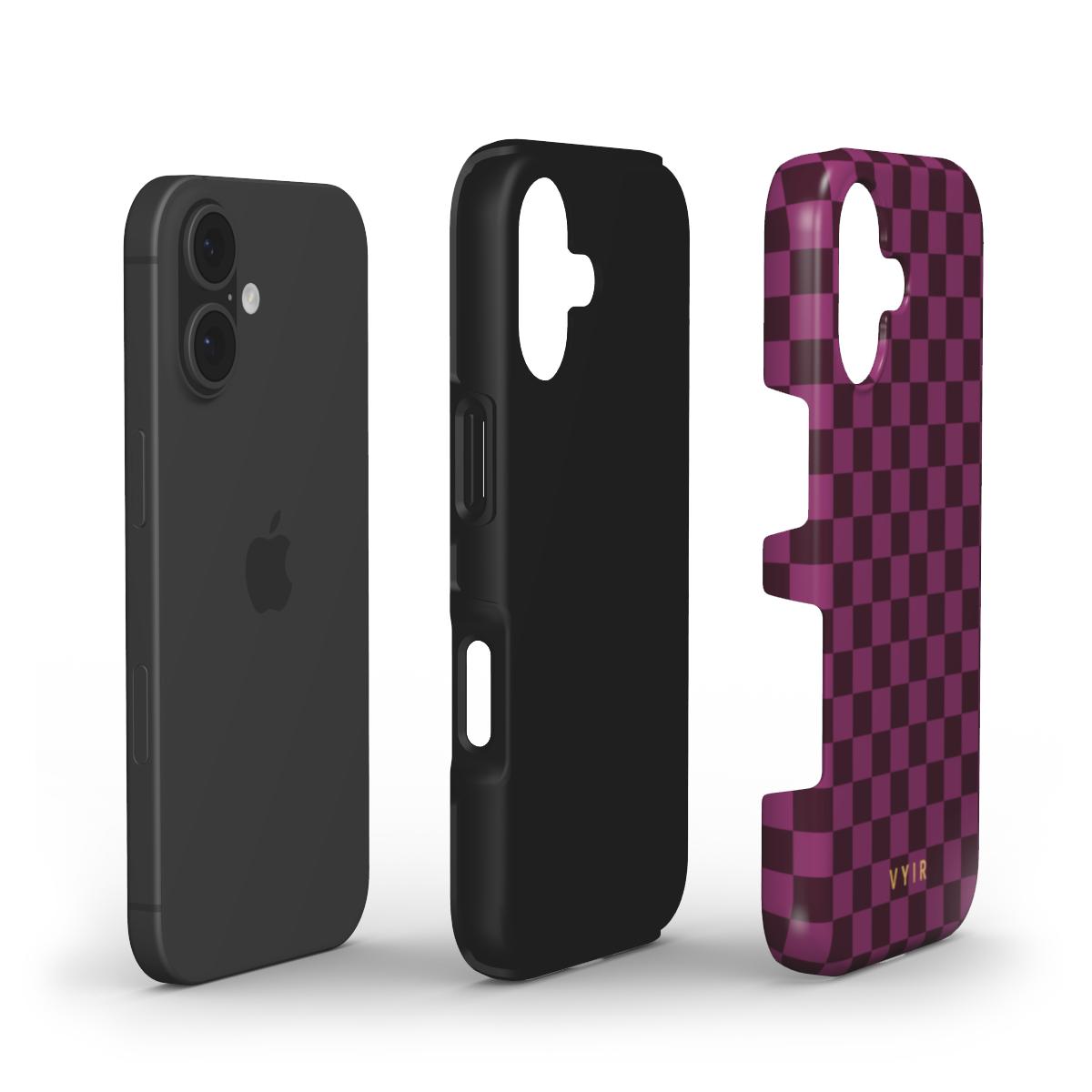 Tiny Checker, Burgundy - Shockproof Phone Case
