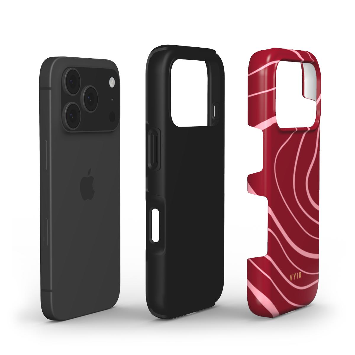 Swirl Lines, Pink & Red - Shockproof Phone Case