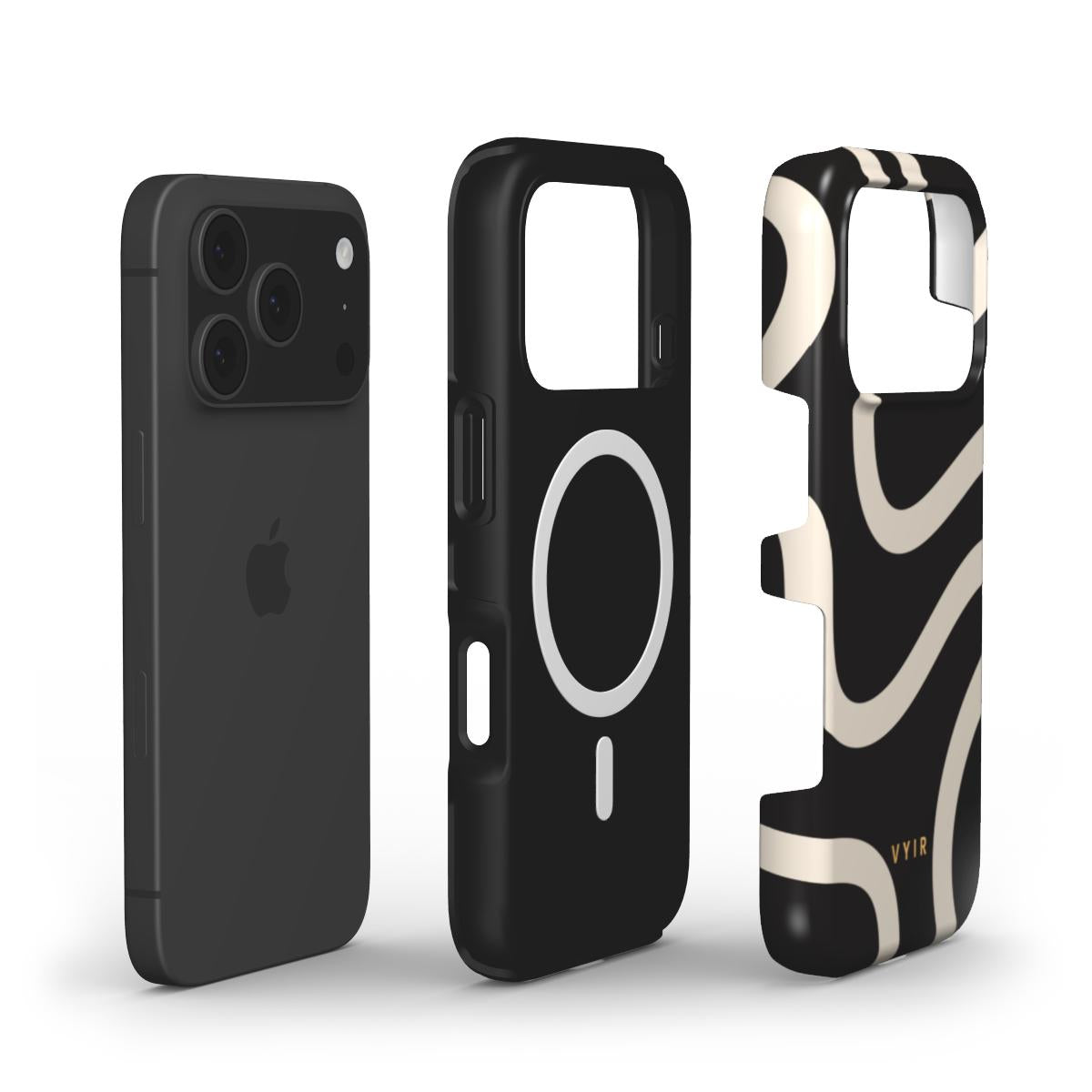 Swirl Lines, Black and Beige - Shockproof MagSafe iPhone Case