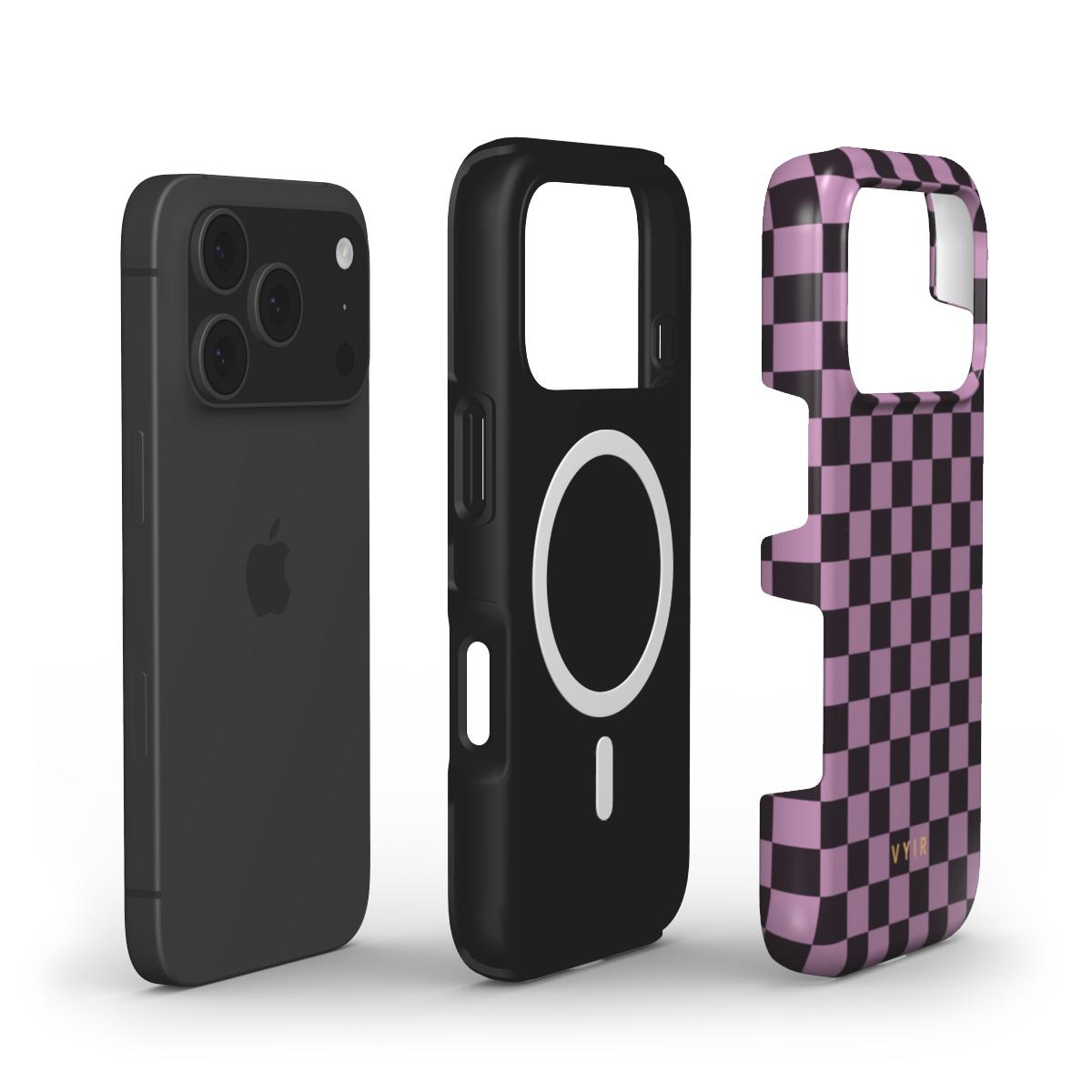 Tiny Checker, Plum - Shockproof MagSafe iPhone Case