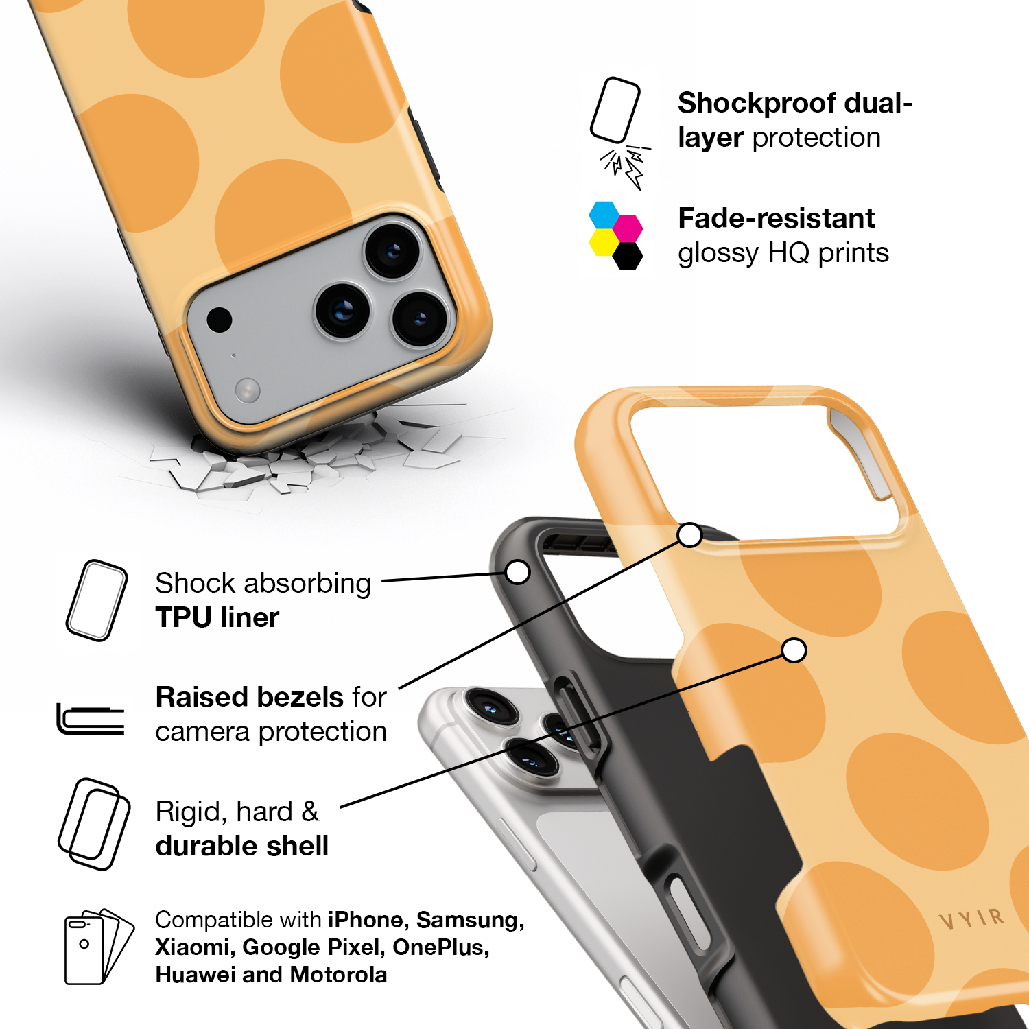 Big Polka Dots, Mango - Shockproof iPhone Case