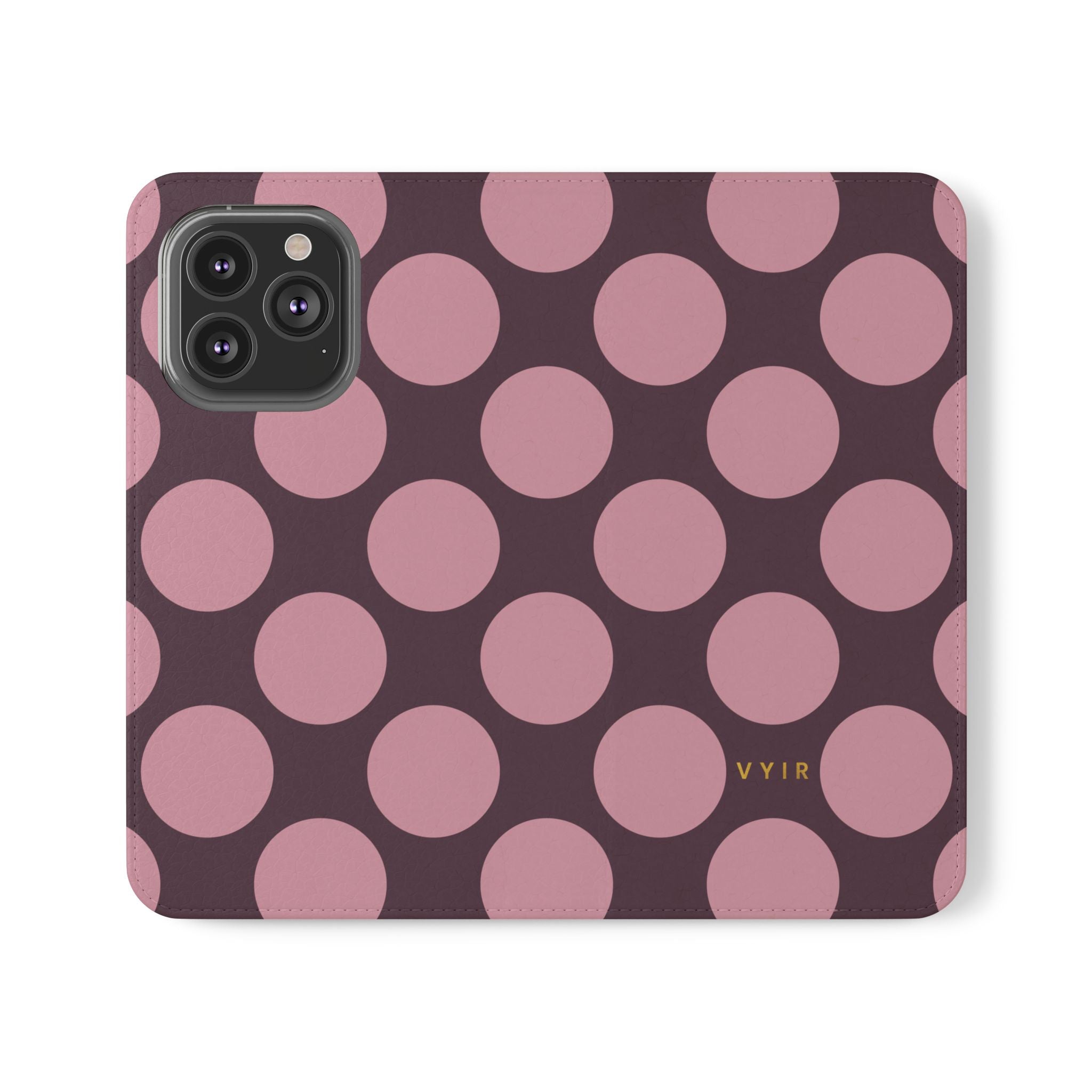 iPhone 13 Pro Vegan Leather Wallet Case – Pink Plum Polka Dot Design - VYIR