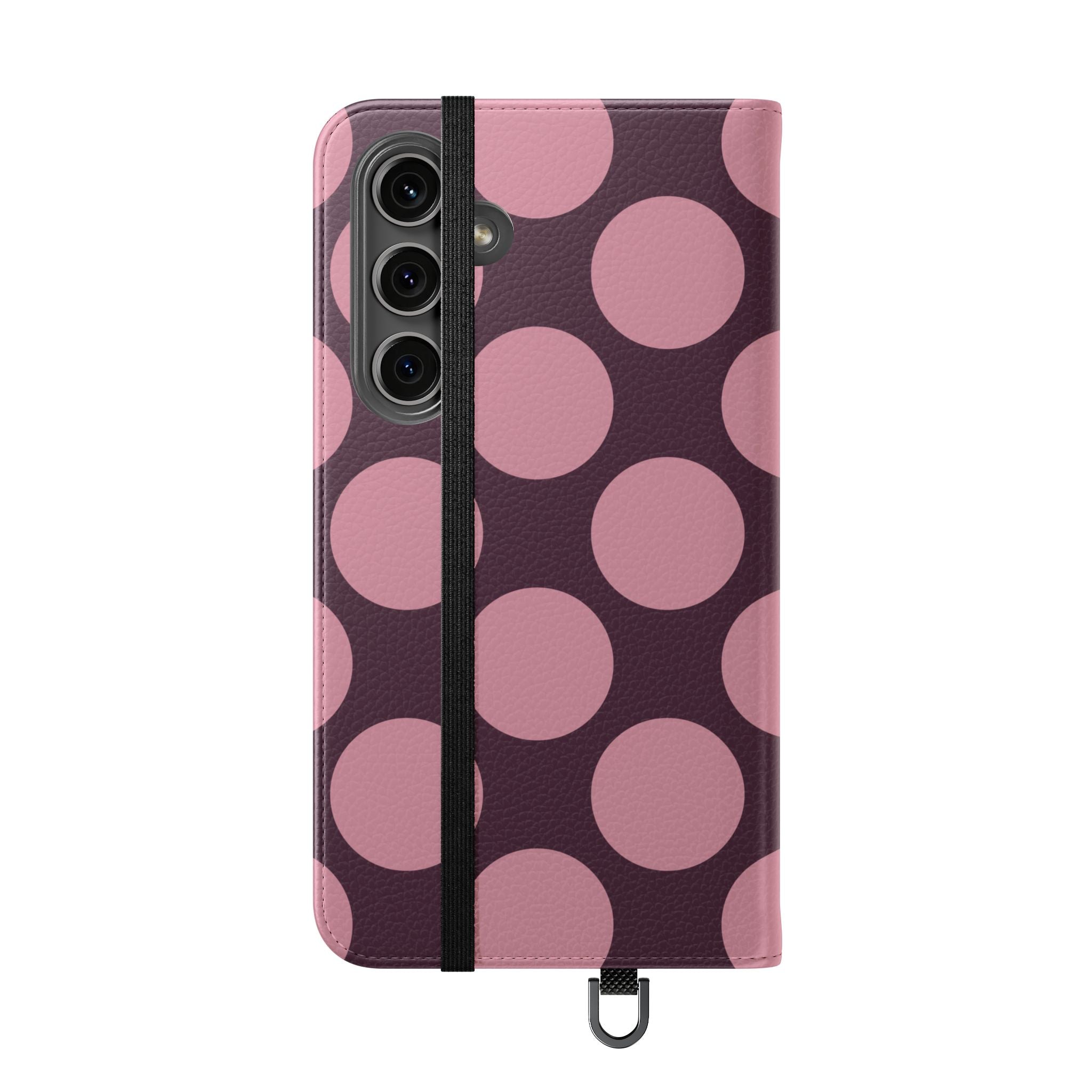 Samsung Galaxy S24 Plus Vegan Leather Wallet Case – Pink Plum Polka Dot Design - VYIR