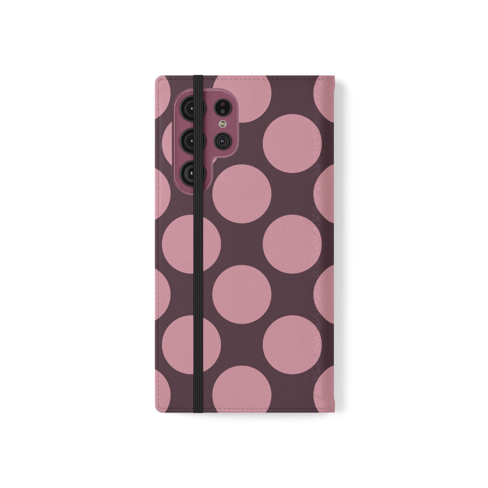 Samsung Galaxy S22 Ultra Vegan Leather Wallet Case – Pink Plum Polka Dot Design - VYIR