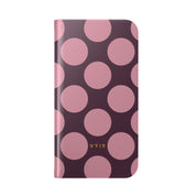 iPhone 17 Pro Vegan Leather Wallet Case – Pink Plum Polka Dot Design - VYIR