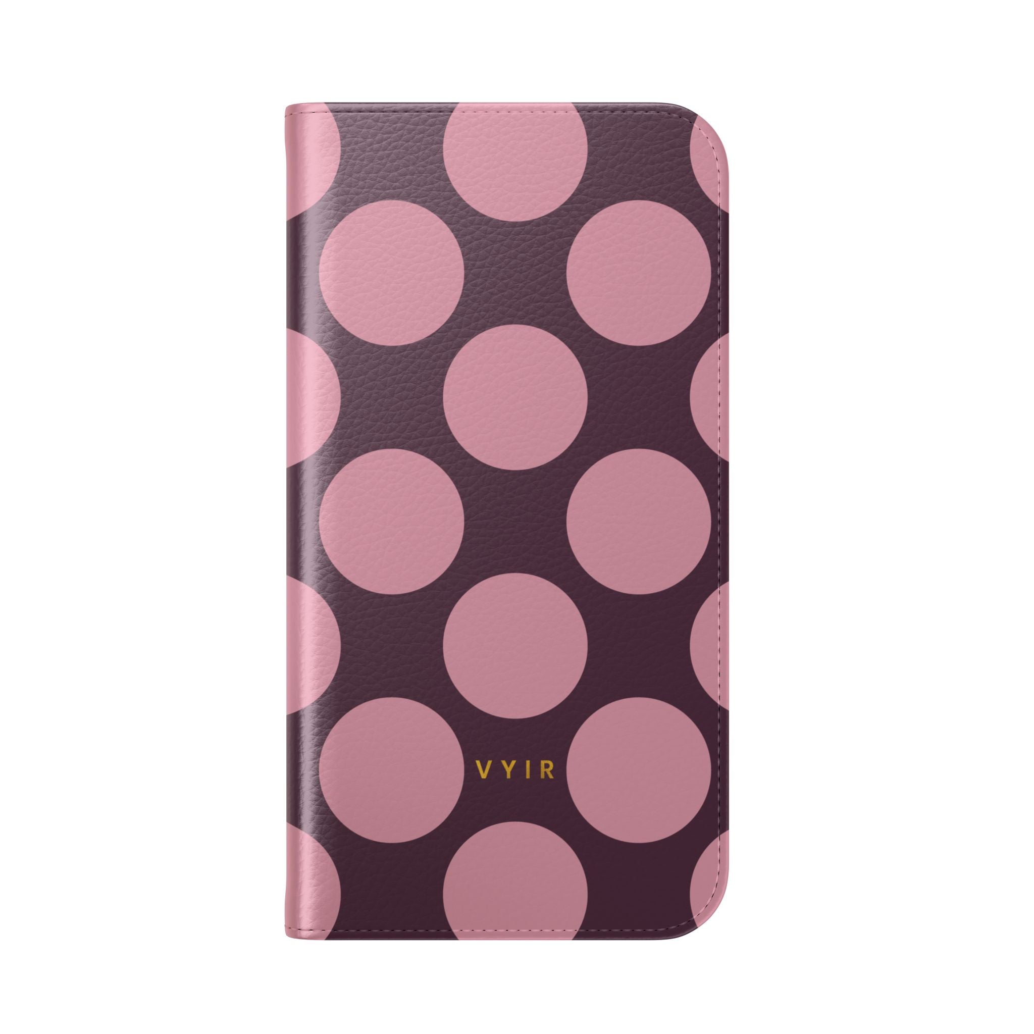 iPhone 17 Pro Vegan Leather Wallet Case – Pink Plum Polka Dot Design - VYIR