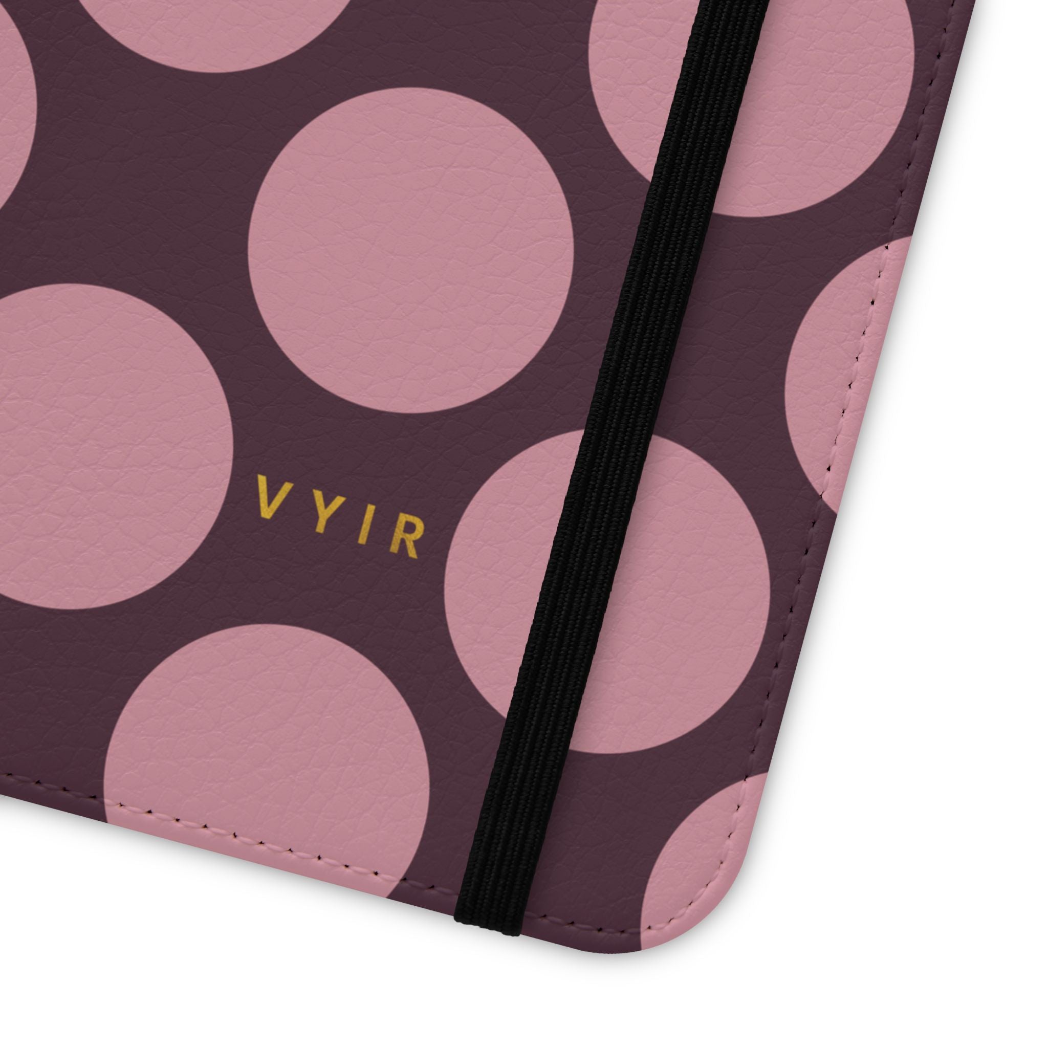 iPhone 11 Vegan Leather Wallet Case – Pink Plum Polka Dot Design - VYIR