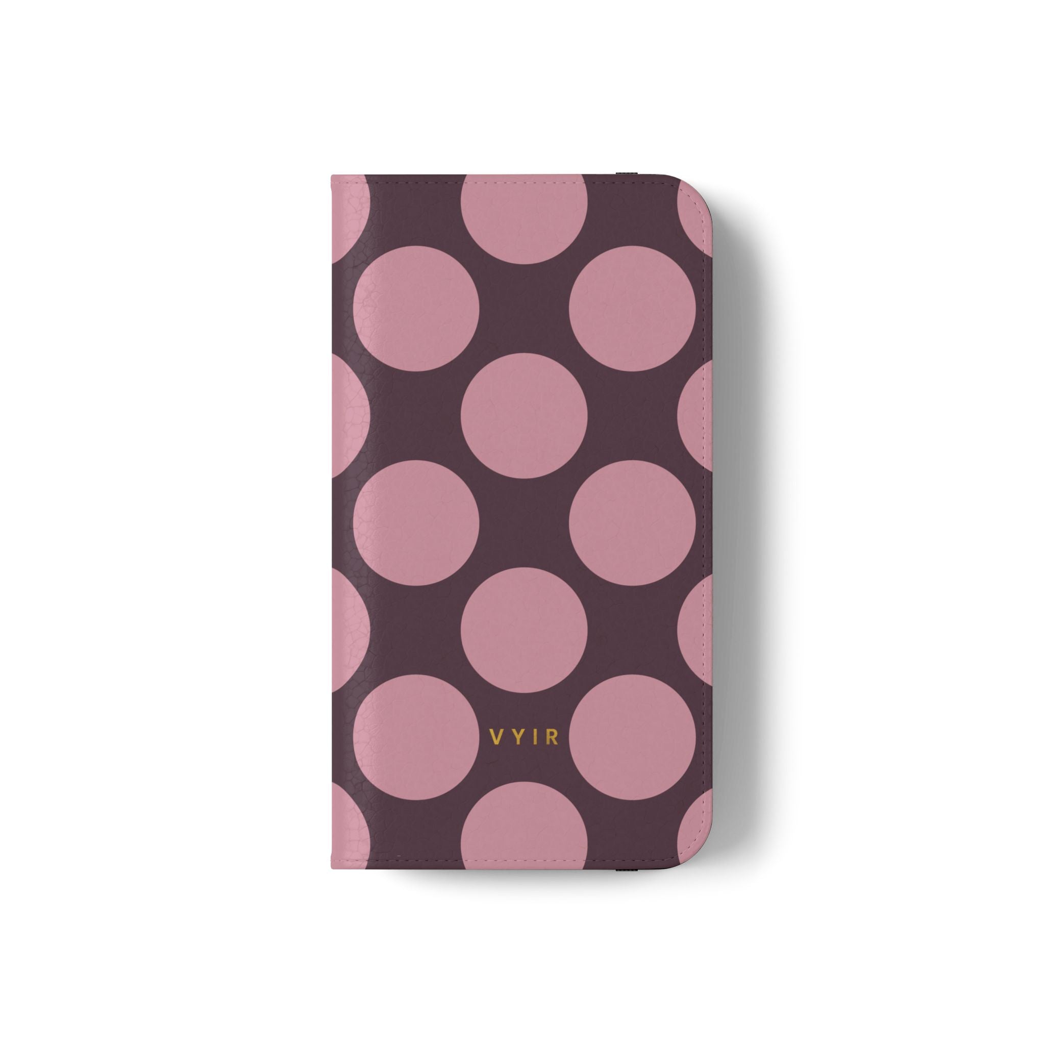 iPhone 12 Vegan Leather Wallet Case – Pink Plum Polka Dot Design - VYIR