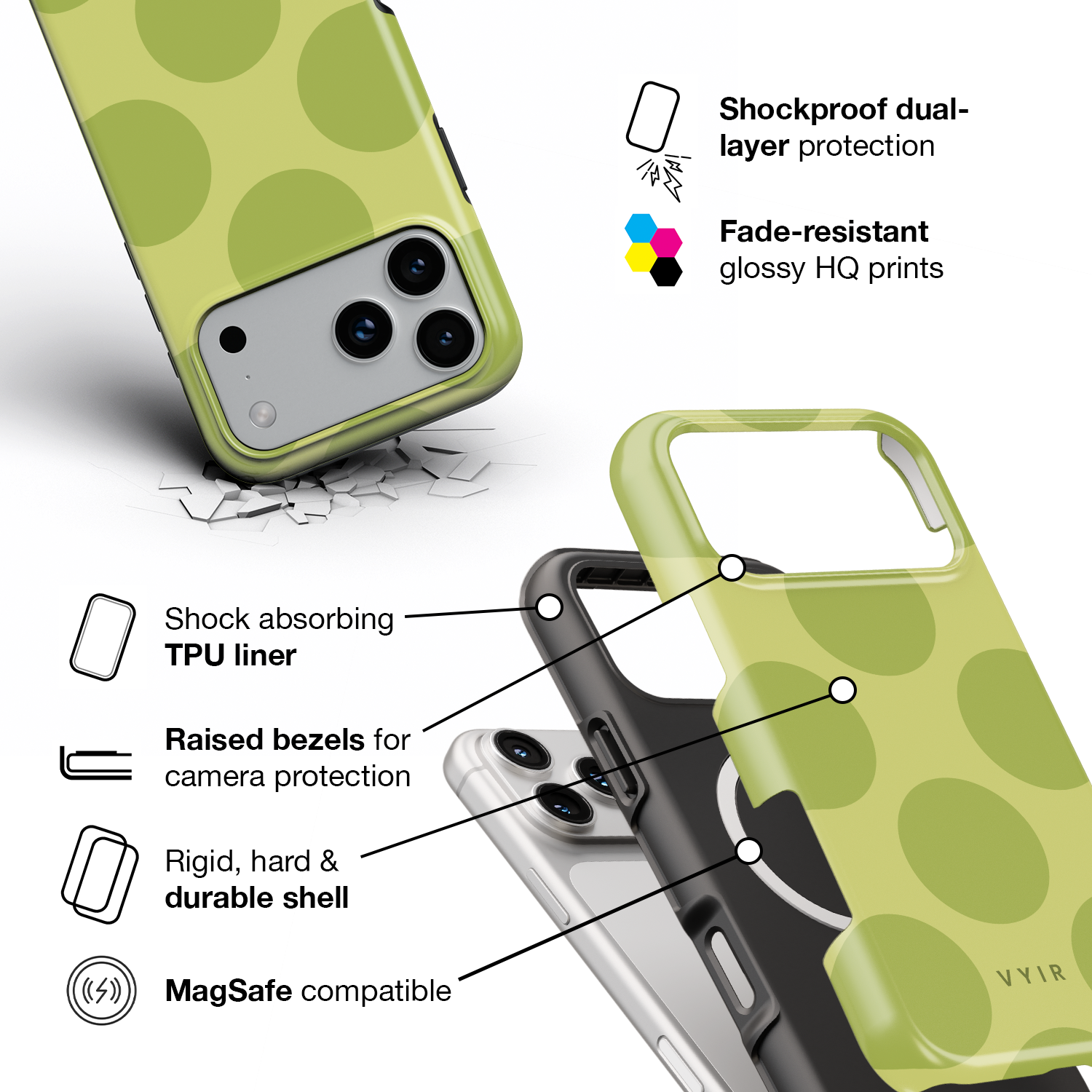 Big Polka Dots, Pistachio - Shockproof MagSafe iPhone Case