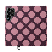 Samsung Galaxy S25 Ultra Vegan Leather Wallet Case – Pink Plum Polka Dot Design - VYIR