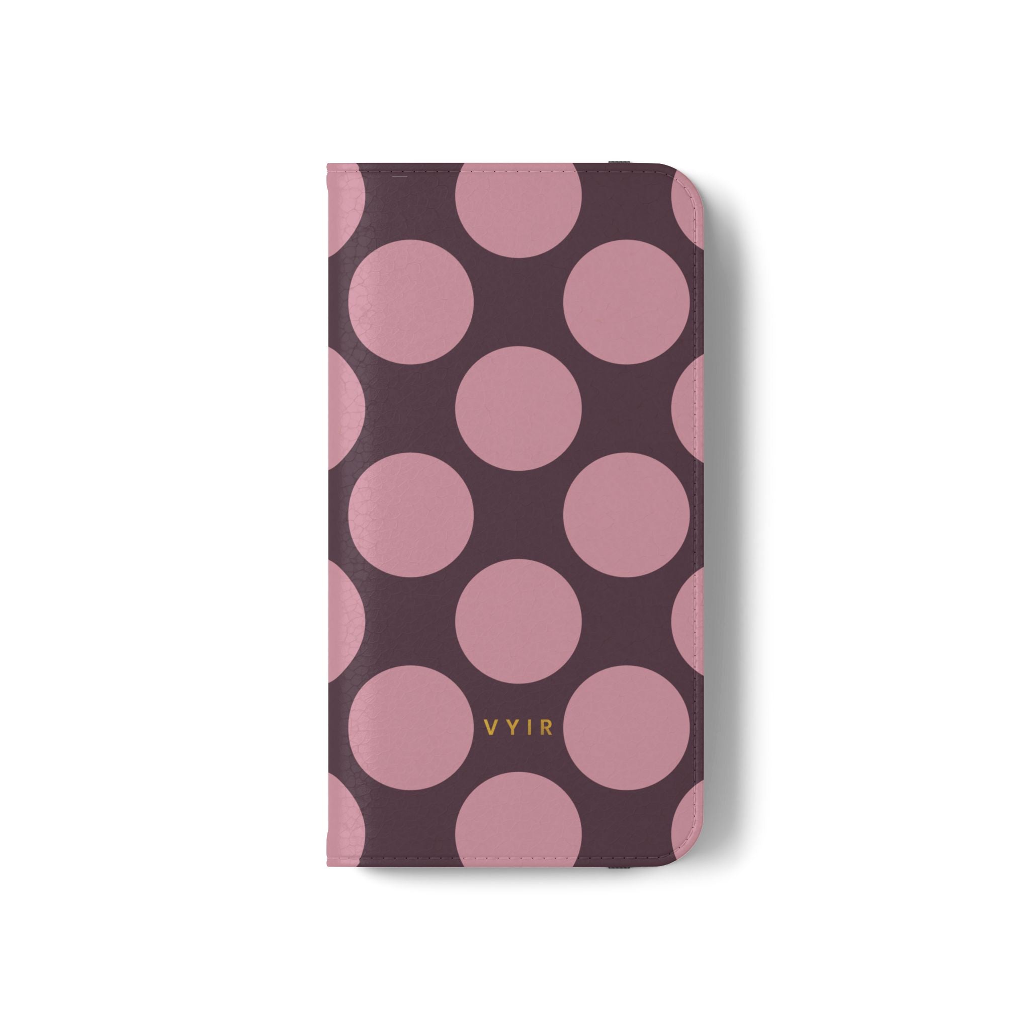 iPhone 13 Vegan Leather Wallet Case – Pink Plum Polka Dot Design - VYIR