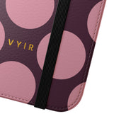 iPhone 17 Pro Vegan Leather Wallet Case – Pink Plum Polka Dot Design - VYIR