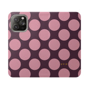 iPhone 14 Pro Max Vegan Leather Wallet Case – Pink Plum Polka Dot Design - VYIR