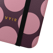 Samsung Galaxy S23 Plus Vegan Leather Wallet Case – Pink Plum Polka Dot Design - VYIR