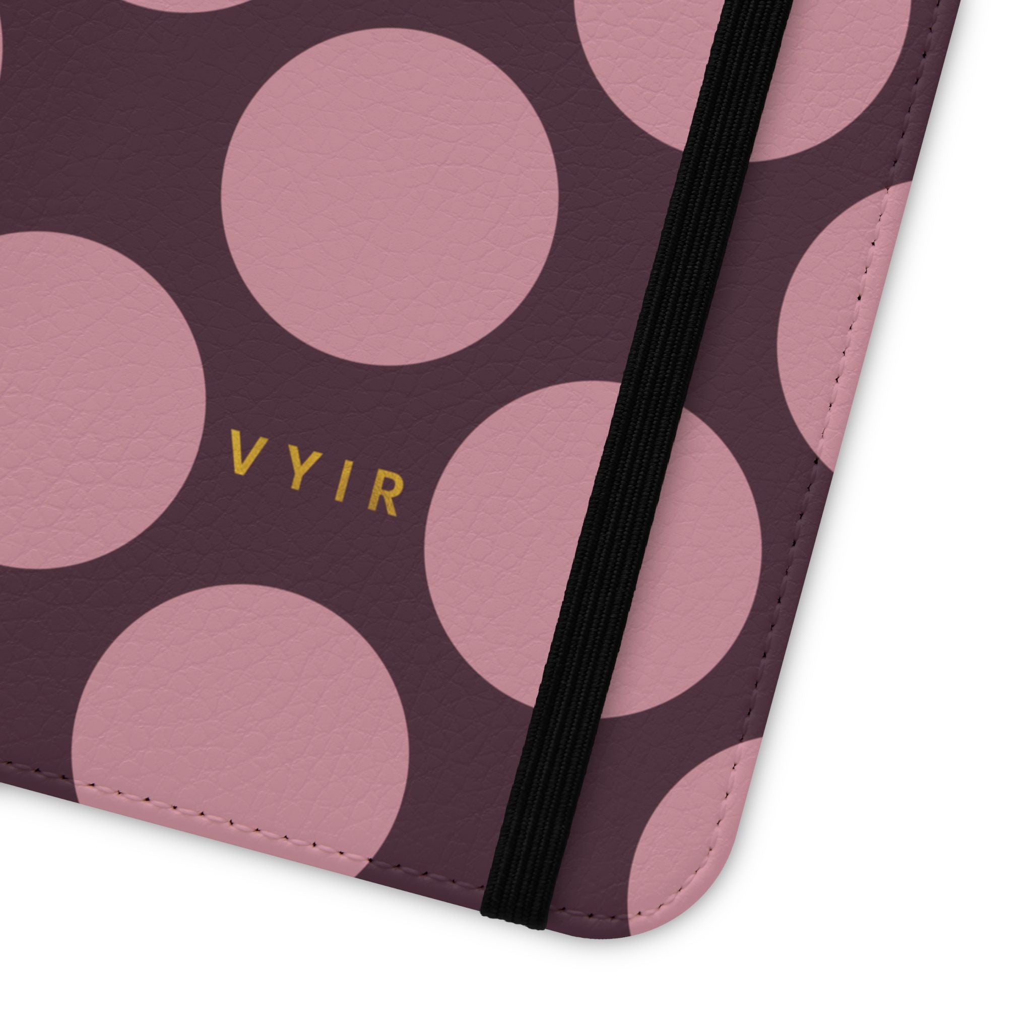 iPhone 12 Pro Max Vegan Leather Wallet Case – Pink Plum Polka Dot Design - VYIR